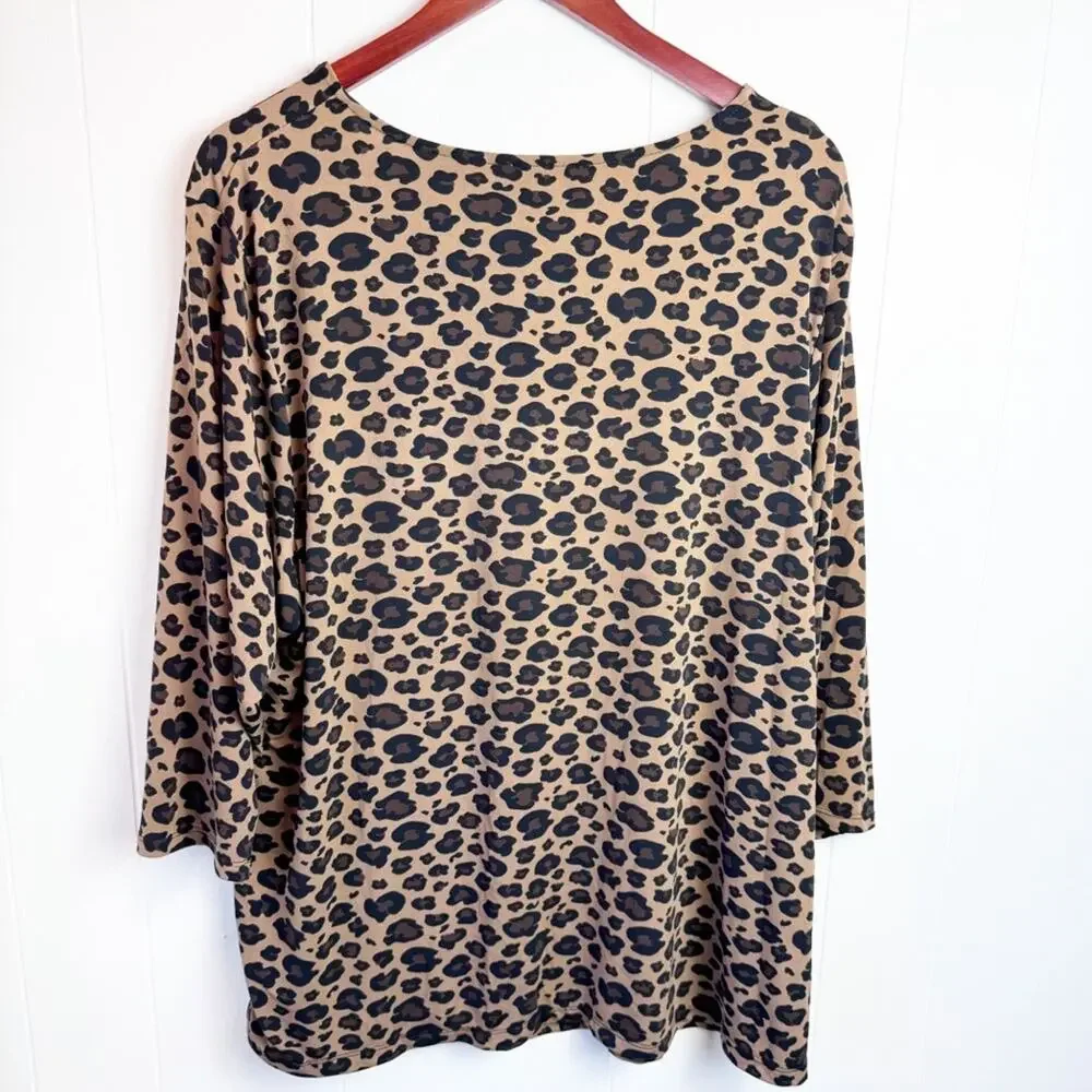 Carmen Marc Valvo Leopard Print 3/4 Sleeve Popover Blouse Women’s Size 3X - Picture 6 of 13